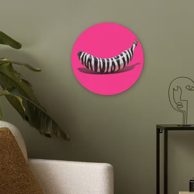 Banaan - Zebraprint - Roze Akoestische PET Vilt - Rond klein -sfeer2