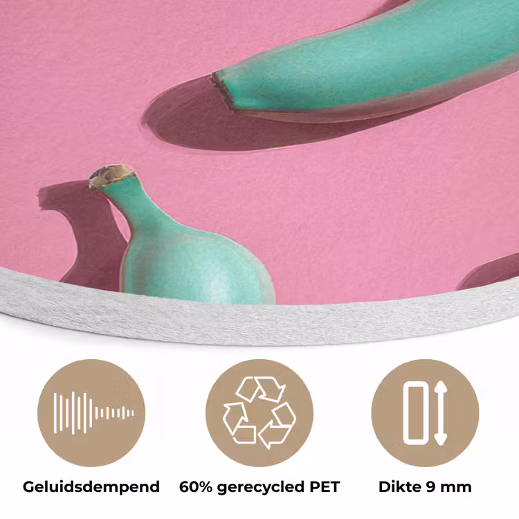 Bananen - Patroon - Blauw - Roze Akoestische PET Vilt - Rond klein -closeup_NL
