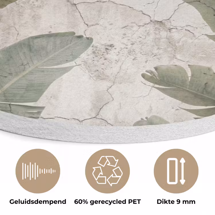 Bananenbladeren - Beton - Groen Akoestische PET Vilt - Rond klein -closeup_NL