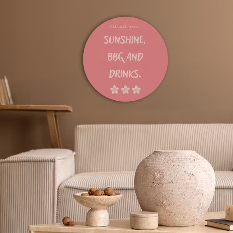 BBQ - Quote - Roze - Zomer Akoestische PET Vilt - Rond klein -sfeer1