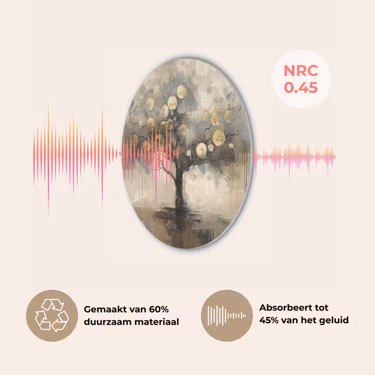 Beige - Abstract - Boom - Goud Akoestische PET Vilt - Rond klein -USP_NL