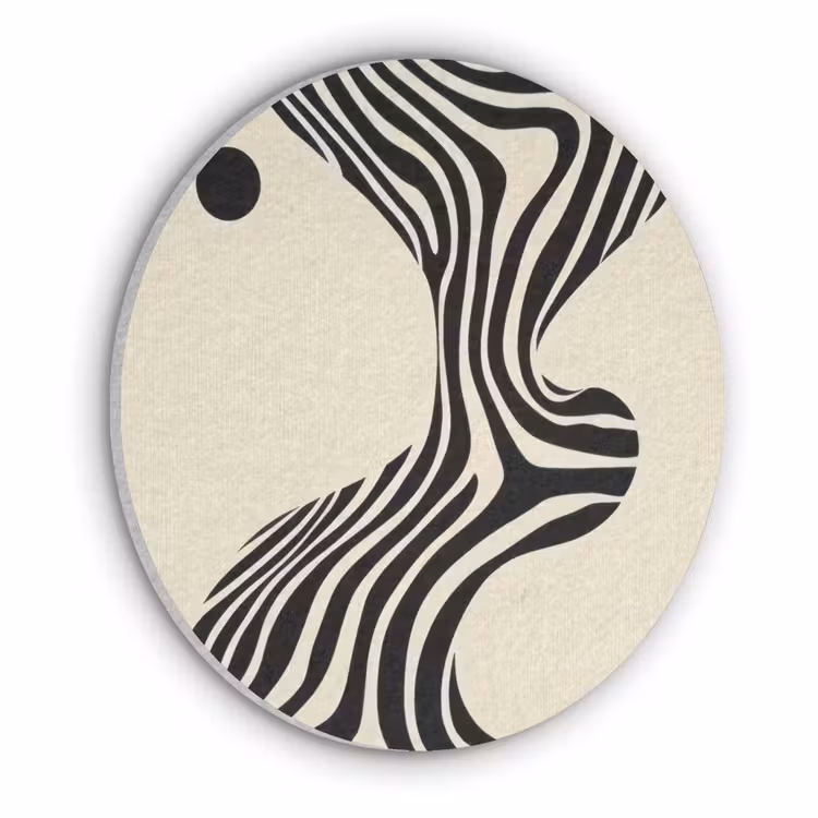 Beige - Lijnen - Golvend -  Abstract Akoestische PET Vilt - Rond klein -3d
