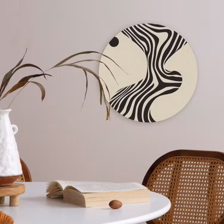 Beige - Lijnen - Golvend -  Abstract Akoestische PET Vilt - Rond klein -sfeer3