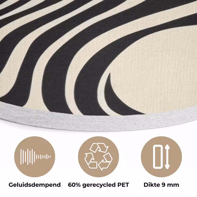 Beige - Lijnen - Golvend -  Abstract Akoestische PET Vilt - Rond klein -closeup_NL