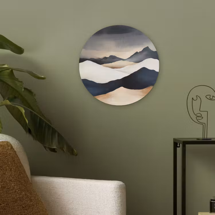 Bergen - Donkerblauw - Landschap Akoestische PET Vilt - Rond klein -sfeer2