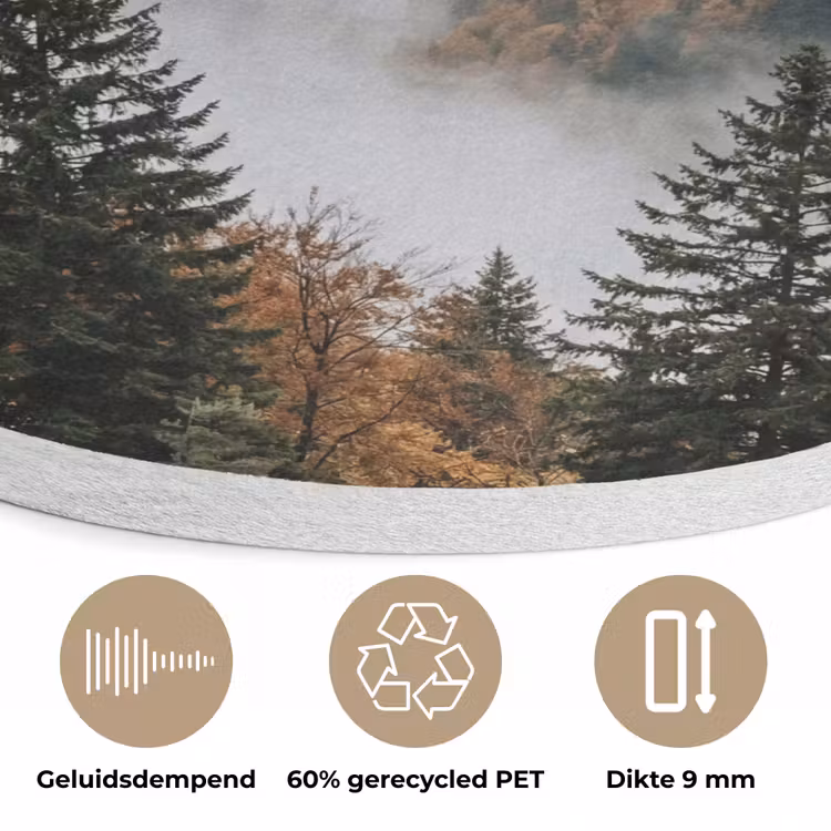 Bergen - Vallei - Mist - Herfst - Natuur Akoestische PET Vilt - Rond klein -closeup_NL