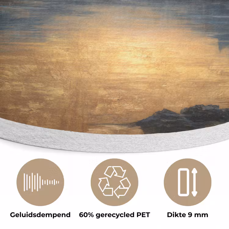 Berglandschap met Gouden Zonsondergang Akoestische PET Vilt - Rond klein -closeup_NL