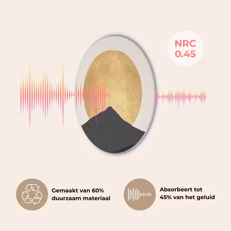 Bergsilhouetten - Gouden cirkel - Beige Akoestische PET Vilt - Rond klein -USP_NL