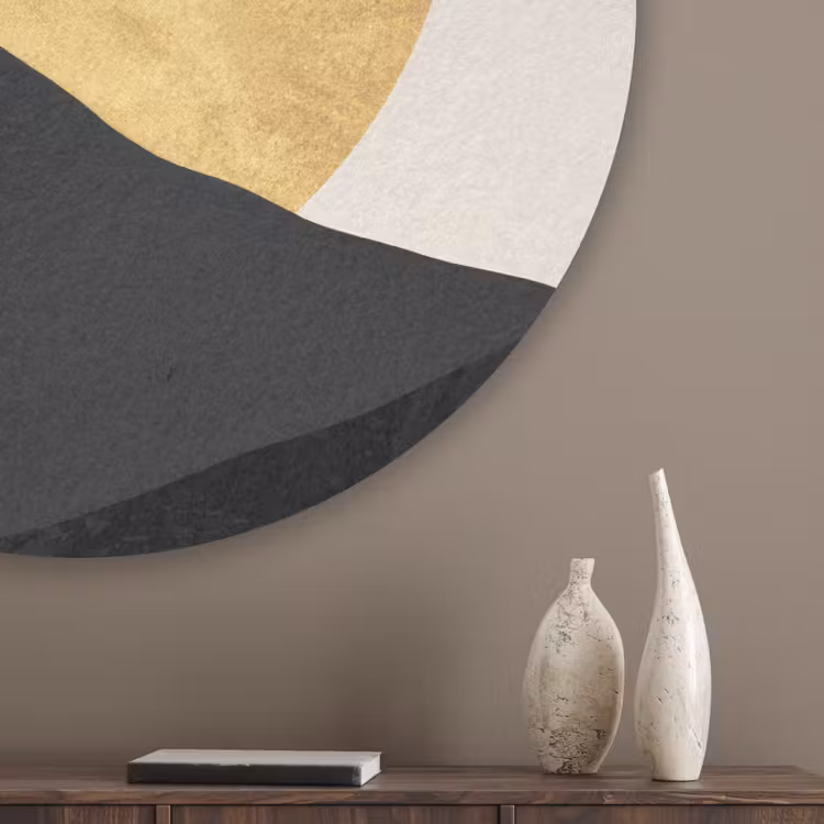 Bergsilhouetten - Gouden cirkel - Beige Akoestische PET Vilt - Rond klein -sfeer5_closeup