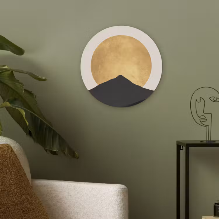 Bergsilhouetten - Gouden cirkel - Beige Akoestische PET Vilt - Rond klein -sfeer2