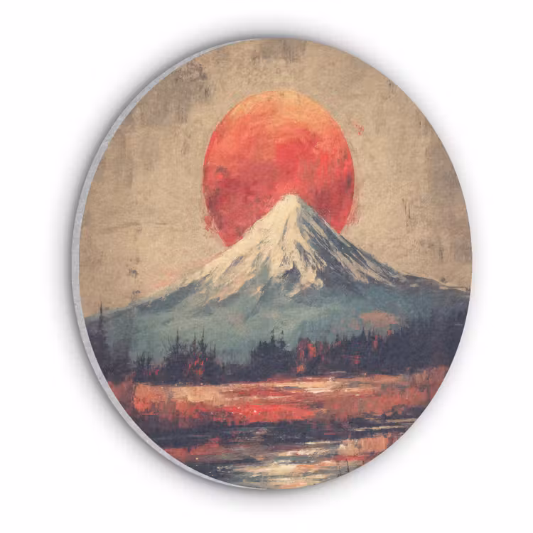 Bergtop - Sneeuw - Zon Akoestische PET Vilt - Rond klein -3d