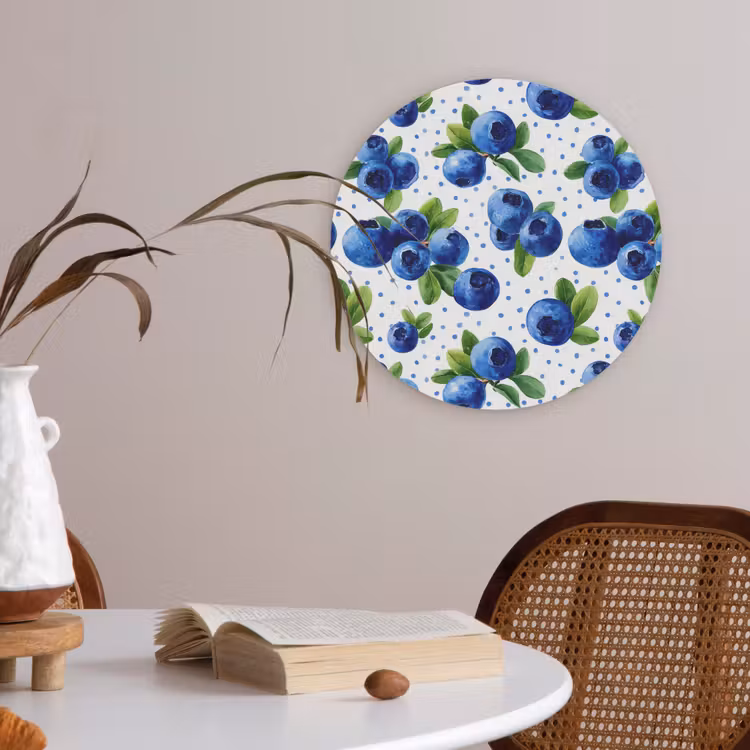Bessen - Patroon - Blauw Akoestische PET Vilt - Rond klein 838 -sfeer3