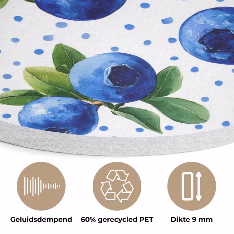 Bessen - Patroon - Blauw Akoestische PET Vilt - Rond klein 838 -closeup_NL