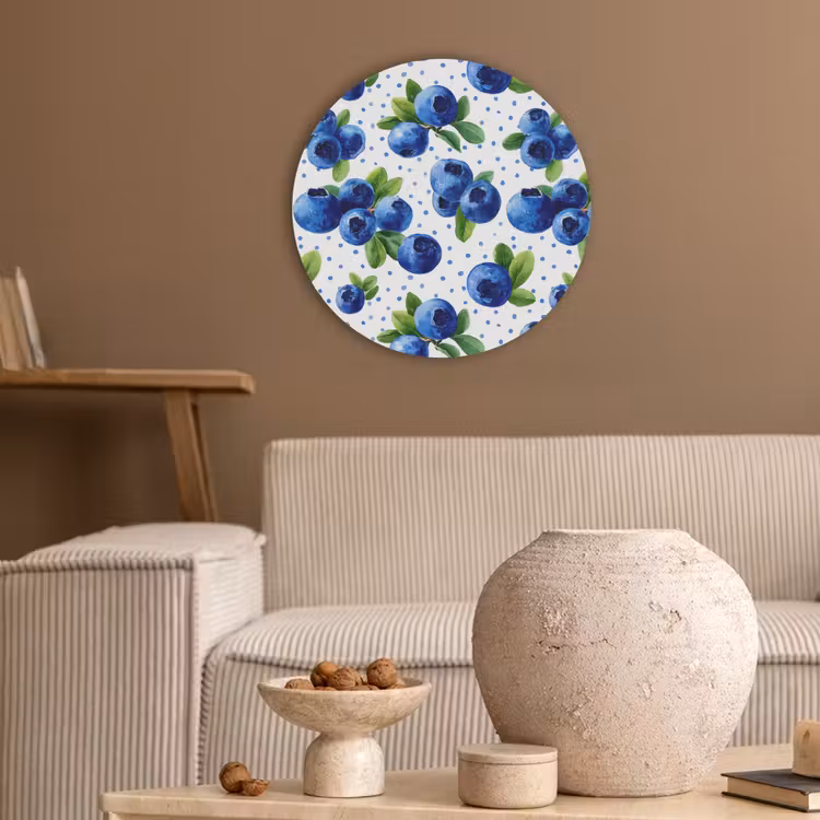 Bessen - Patroon - Blauw Akoestische PET Vilt - Rond klein 838 -sfeer1