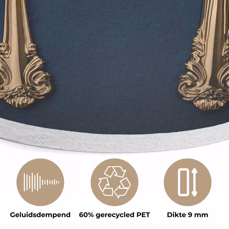 Bestek - Donkerblauw - Goud Akoestische PET Vilt - Rond klein -closeup_NL