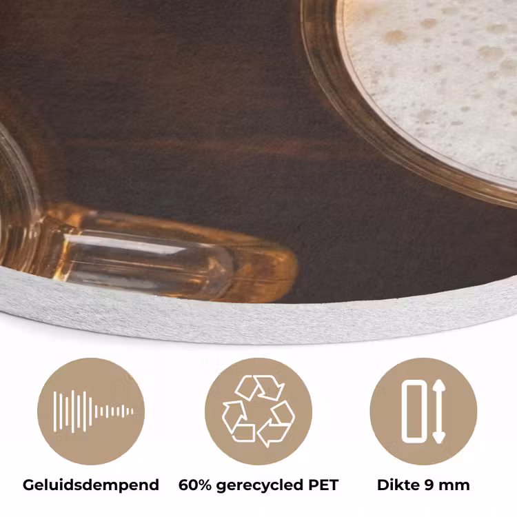 Bier - Glazen - Schuim - Hout - Drank Akoestische PET Vilt - Rond klein -closeup_NL