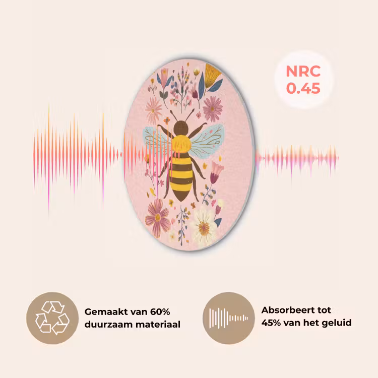 Bij - Geel - Bloemen - Kleurrijk Akoestische PET Vilt - Rond klein -USP_NL