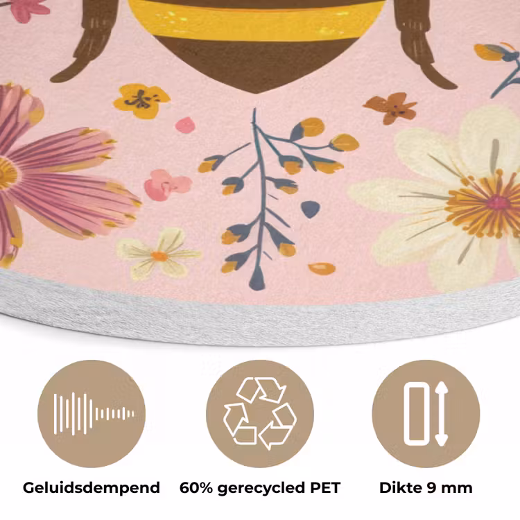 Bij - Geel - Bloemen - Kleurrijk Akoestische PET Vilt - Rond klein -closeup_NL