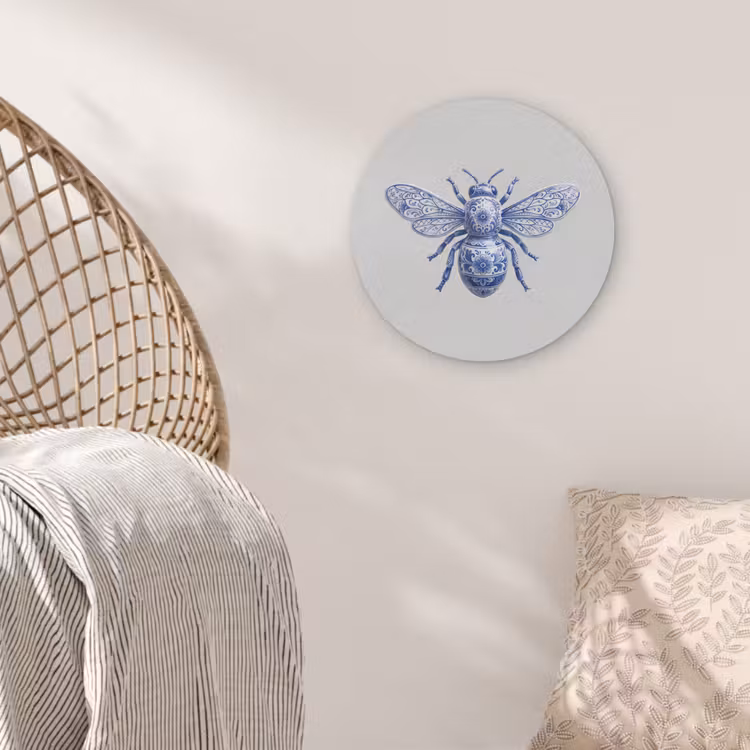 Bij - Modern - Delfts - Blauw Akoestische PET Vilt - Rond klein -sfeer4