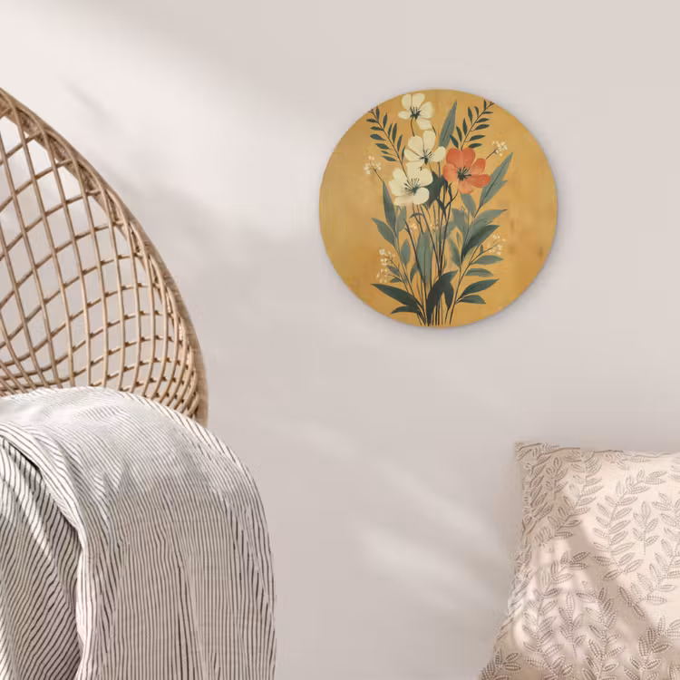 Bladeren - Boeket - Bloemen - Geel Akoestische PET Vilt - Rond klein -sfeer4