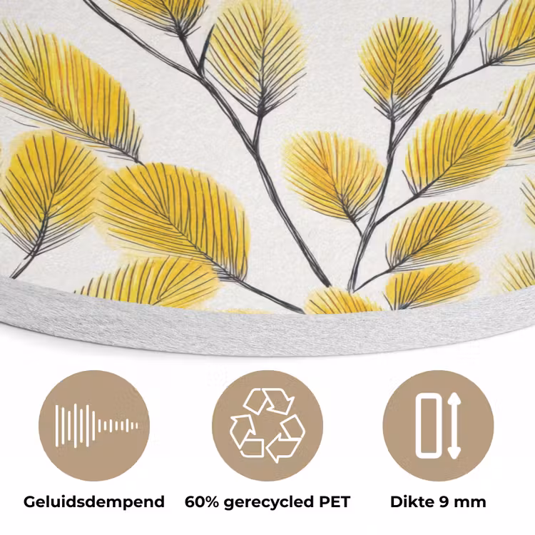 Bladeren - Botanisch - Elegant - Geel - Zwart Akoestische PET Vilt - Rond klein 838 -closeup_NL
