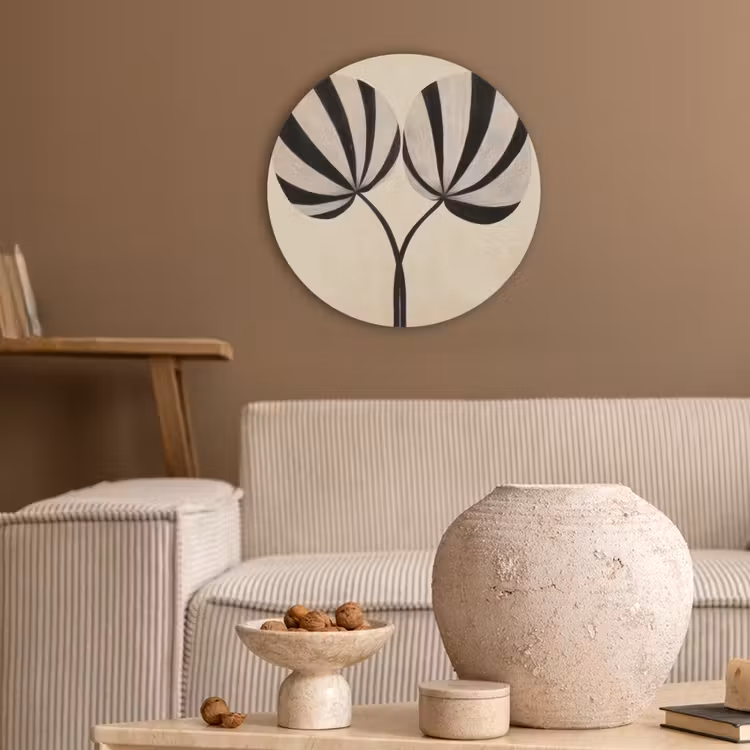 Bladeren - Gestreept - Stengel - Beige Akoestische PET Vilt - Rond klein -sfeer1