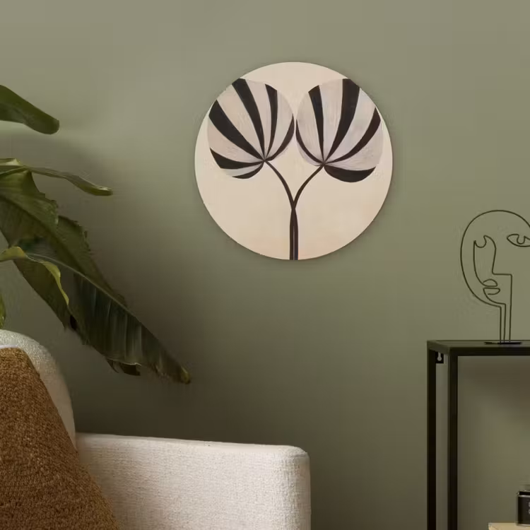 Bladeren - Gestreept - Stengel - Beige Akoestische PET Vilt - Rond klein -sfeer2