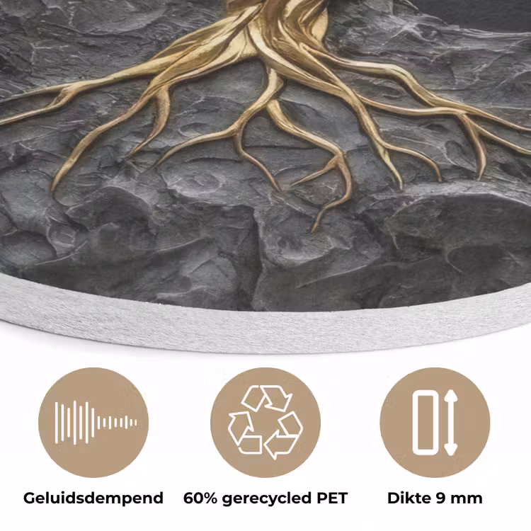 Bladeren - Goud - Boom - Rots Akoestische PET Vilt - Rond klein -closeup_NL