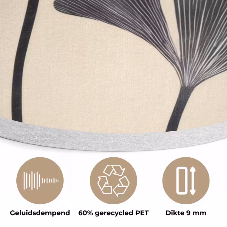 Bladeren - Minimalistisch - Zwart Akoestische PET Vilt - Rond klein -closeup_NL