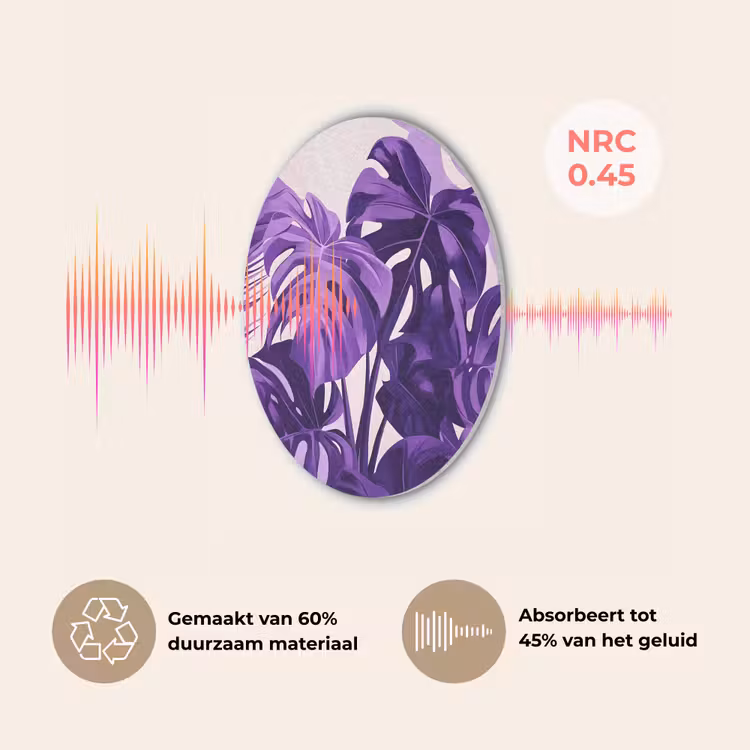 Bladeren - Paars - Tropisch - Abstract Akoestische PET Vilt - Rond klein -USP_NL
