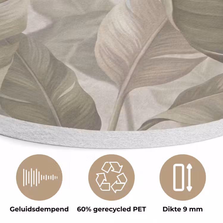 Bladeren - Tropisch - Natuur - Abstract - Beige Akoestische PET Vilt - Rond klein -closeup_NL