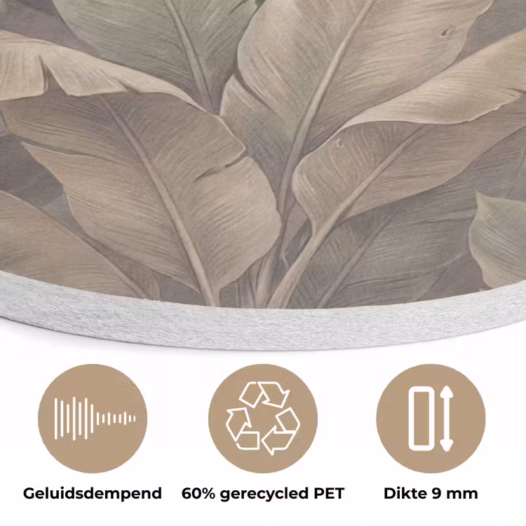Bladeren - Tropisch - Natuur - Modern - Beige Akoestische PET Vilt - Rond klein -closeup_NL