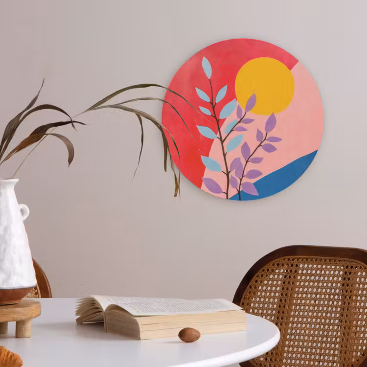 Bladeren - Zon - Abstracte vormen Akoestische PET Vilt - Rond klein -sfeer3