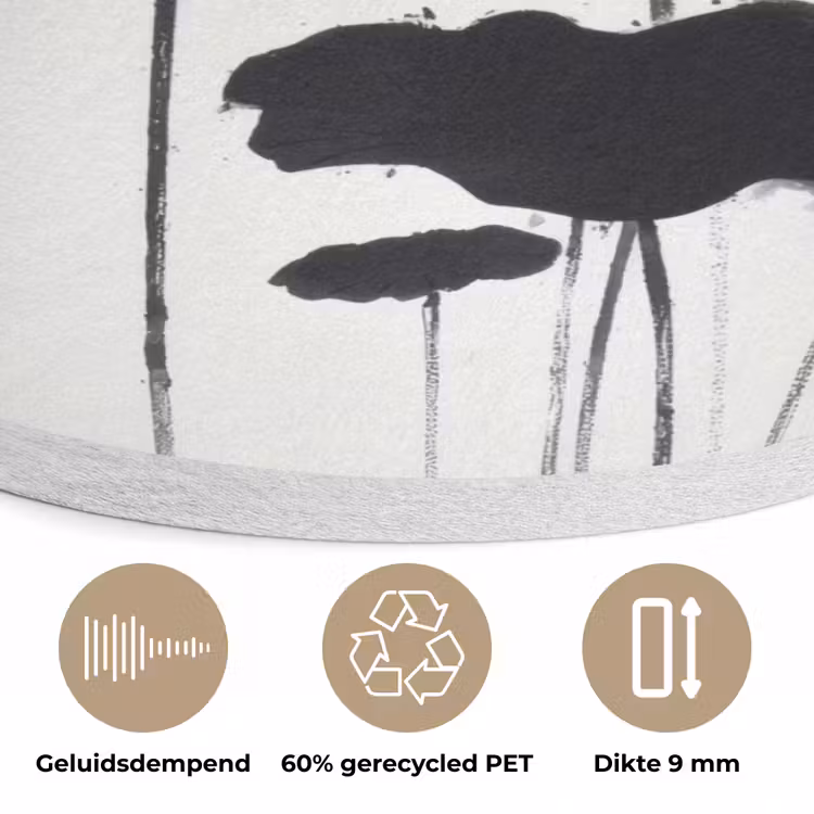 Bladeren - Zwart - Lotusbloem - Minimalitisch Akoestische PET Vilt - Rond klein -closeup_NL