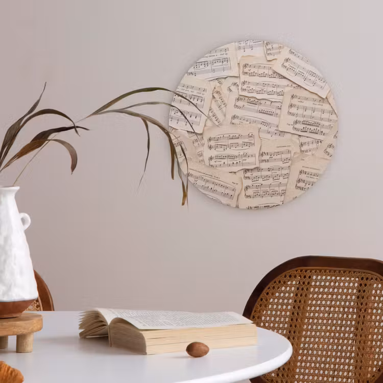Bladmuziek - Oud - Noten - Vintage - Beige Akoestische PET Vilt - Rond klein -sfeer3