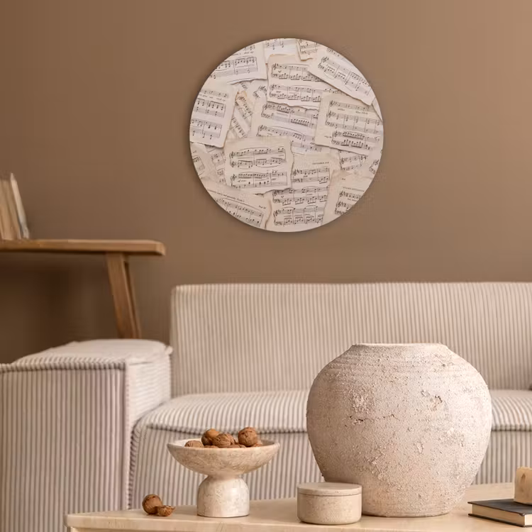 Bladmuziek - Oud - Noten - Vintage - Beige Akoestische PET Vilt - Rond klein -sfeer1