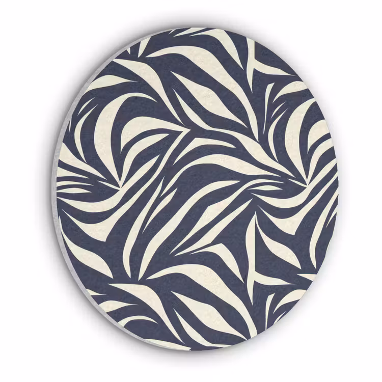 Bladvormen - Blauw - Patroon - Wit Akoestische PET Vilt - Rond klein 838 -3d