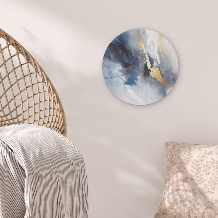 Blauw - Modern - Marmer - Abstract - Goud Akoestische PET Vilt - Rond klein -sfeer4