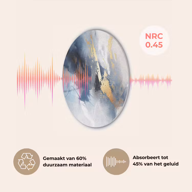 Blauw - Modern - Marmer - Abstract - Goud Akoestische PET Vilt - Rond klein -USP_NL
