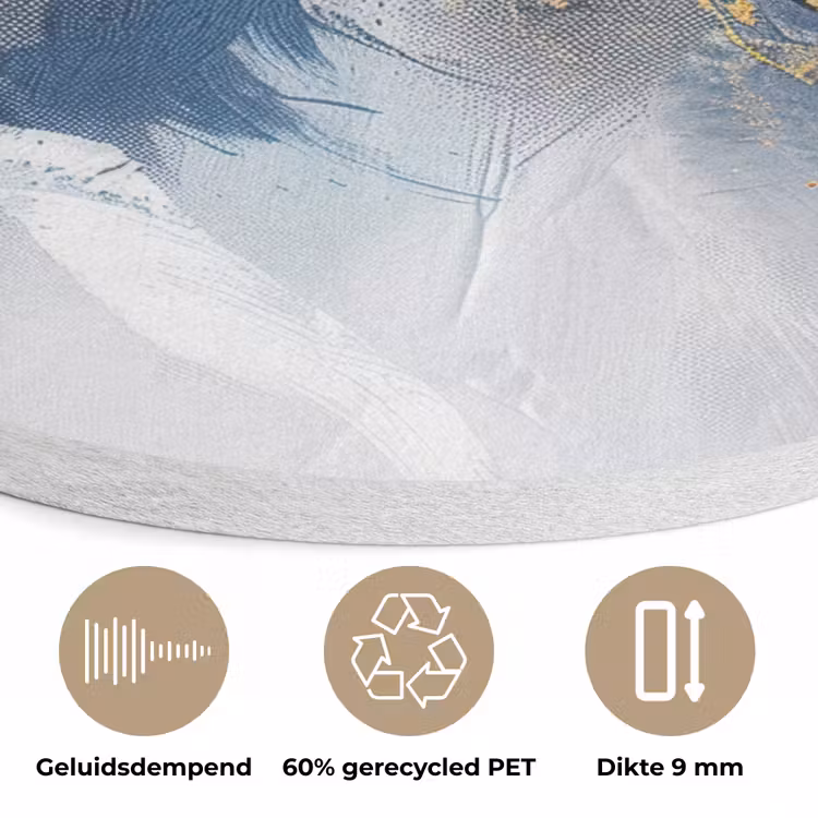 Blauw - Modern - Marmer - Abstract - Goud Akoestische PET Vilt - Rond klein -closeup_NL