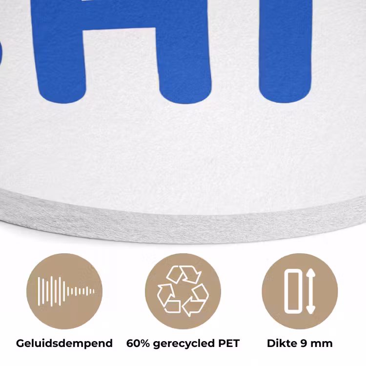 Blauw - Quote - Wit Akoestische PET Vilt - Rond klein -closeup_NL