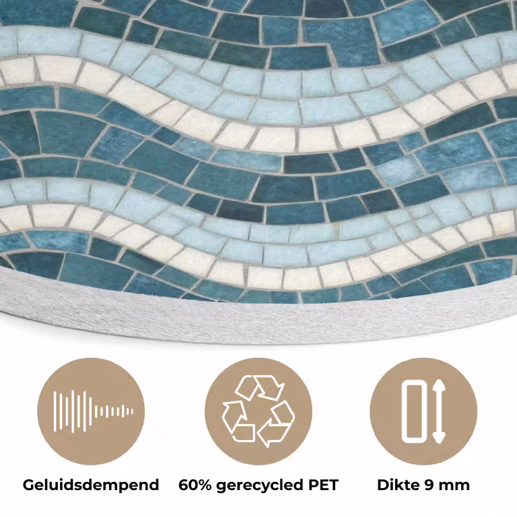 Blauw - Wit - Mozaïek - Golvend Akoestische PET Vilt - Rond klein 838 -closeup_NL