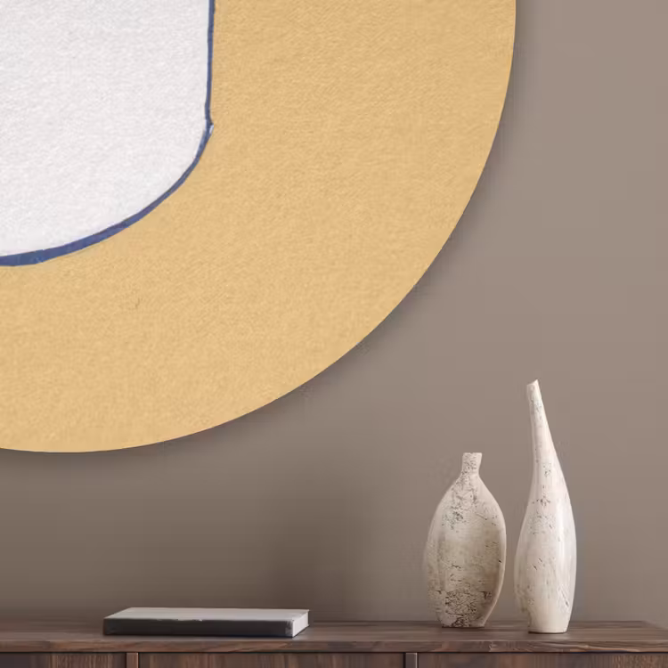 Blikje - Minimalistisch - Blauw - Illustratie Akoestische PET Vilt - Rond klein -sfeer5_closeup
