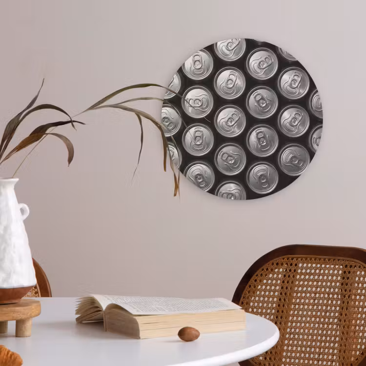 Blikjes - Aluminium - Patroon - Industrieel - Zilver Akoestische PET Vilt - Rond klein -sfeer3