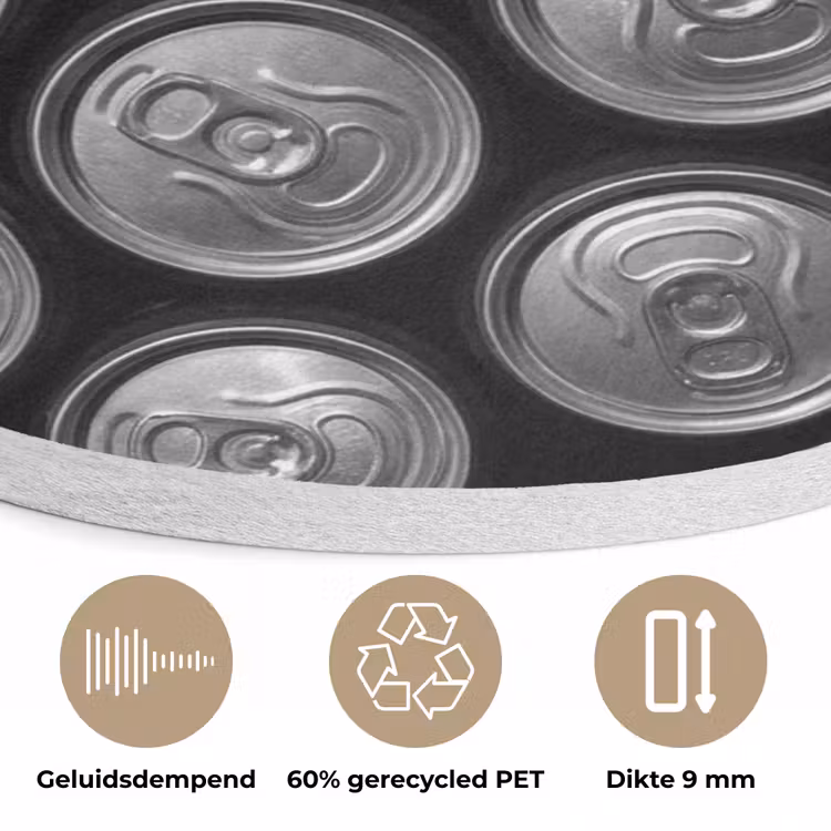 Blikjes - Aluminium - Patroon - Industrieel - Zilver Akoestische PET Vilt - Rond klein -closeup_NL