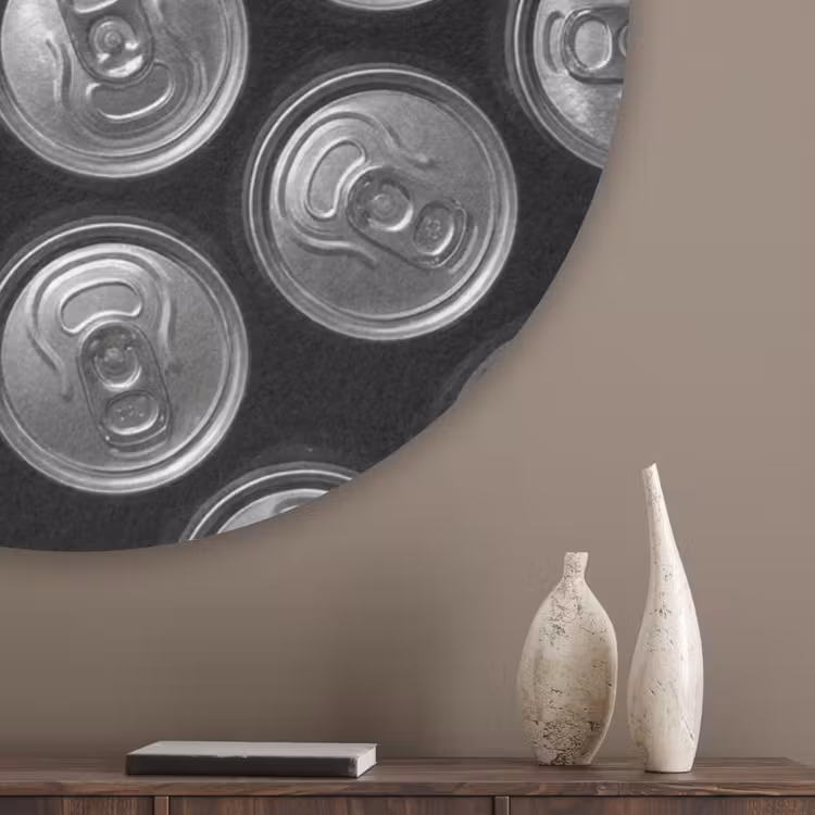 Blikjes - Aluminium - Patroon - Industrieel - Zilver Akoestische PET Vilt - Rond klein -sfeer5_closeup