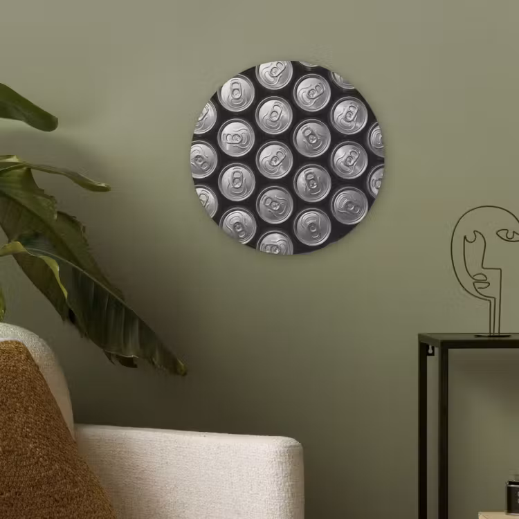 Blikjes - Aluminium - Patroon - Industrieel - Zilver Akoestische PET Vilt - Rond klein -sfeer2