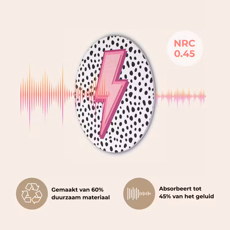 Bliksem - Roze - Stippen Akoestische PET Vilt - Rond klein -USP_NL