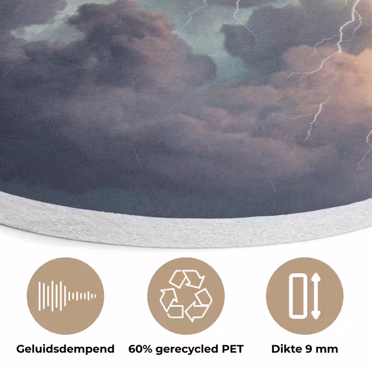 Bliksem - Storm - Natuur - Donker Akoestische PET Vilt - Rond klein -closeup_NL