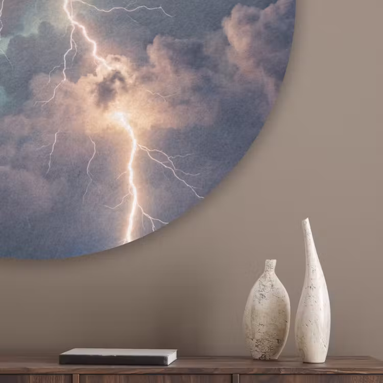 Bliksem - Storm - Natuur - Donker Akoestische PET Vilt - Rond klein -sfeer5_closeup
